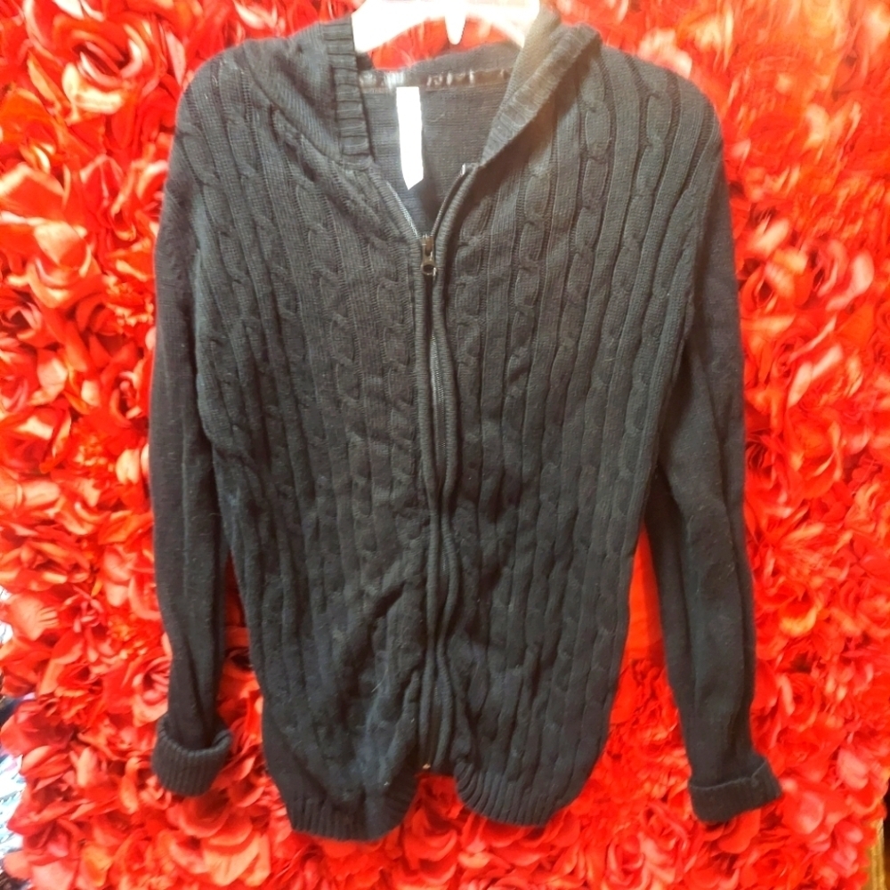 Cherokee Girls X-Large 14 /16 Zip up Ribbed Sweater Black